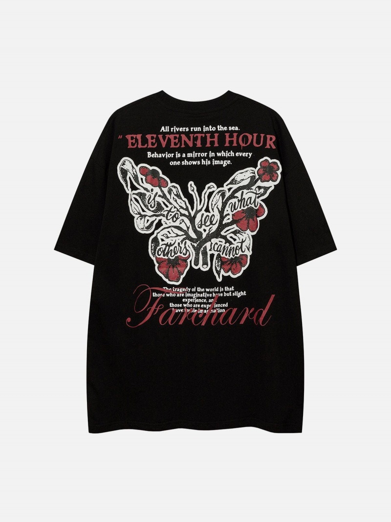 T Shirts Aelfric Eden Irregular Butterfly Print Tee Blanche | LBC-77865052